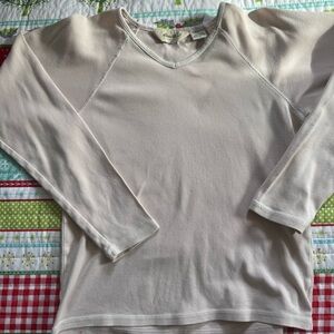Eddie Bauer Cream V-Neck Raglan Sleeve Knit Top Size Small